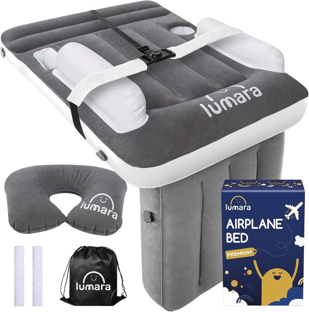 Premium Toddler Airplane Bed - Inflatable Airplane Bed for Toddlers, Plane Baby Mattress for Kids - Blow Up Air Mattress for Child Flight Sleep with Safety Belt, Innovative Valves, No Pump Needed