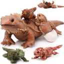 Lenwen 5 Pcs Bearded Dragon Stuffed Animal Set Easter Earth Day Gifts 26 Inch Large Lizard Iguana Plush Toy with 4 Baby Lizards, Simulation Plushies for Boy Girl Birthday Pet Party Favor(Brown)