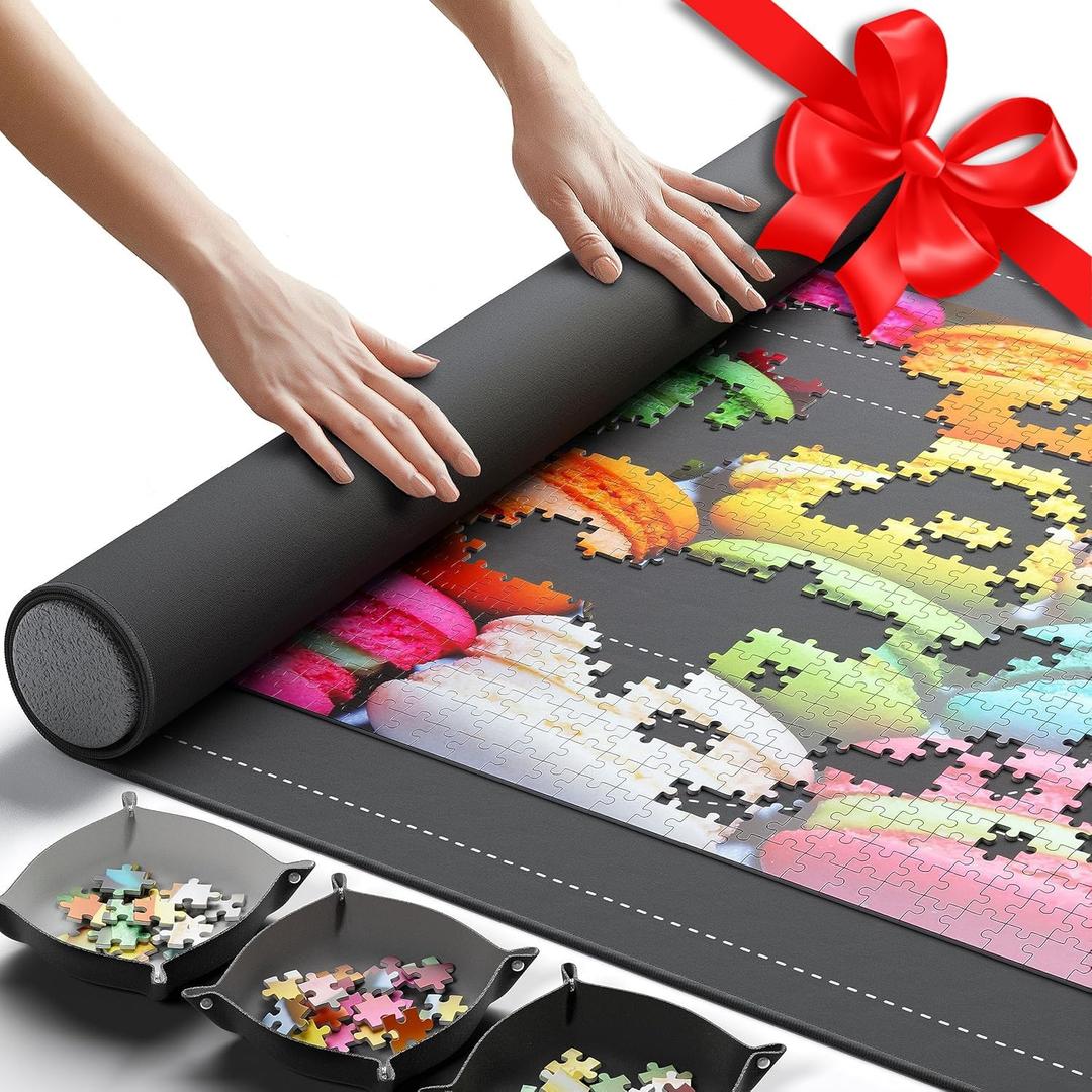 The Original Newverest Jigsaw Puzzle Mat Roll Up, Saver Pad 46 x 26 Portable Keeper Up to 1500 Pieces with Non-Slip Rubber Bottom & Smooth Top + 3 Puzzle Sorting Trays & Travel-Friendly Storage Bag