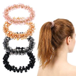 4 Pcs Rhinestone Hair Ties, Sparkly Beaded Scrunchies Crystal Elastic Ponytail Holders Hair Accessories for Women