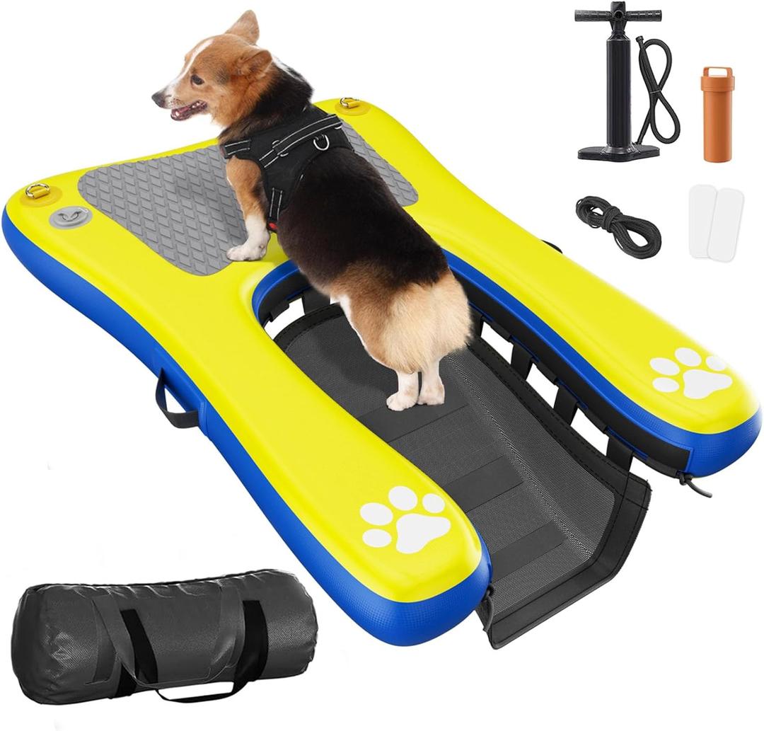 Inflatable Dog Pool Float Dock Platform for Dogs, Dog Pool Ramp Ladder with Non Slip Steps | Dog Floats Water Ramp for Boat, Inground Pool (for Small Dogs Up to 60 lbs)