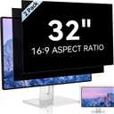 [2 Pack] 32 Inch Computer Privacy Screen Filter for 16:9 Aspect Ratio Widescreen Monitor - Anti Glare Blue Light Filter, Removable Computer Monitor Privacy Shield, Anti-Scratch 32in Protector Film