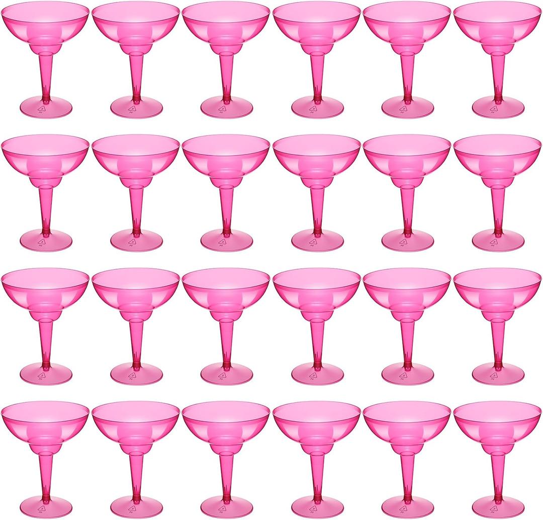 24 Pcs Plastic Margarita Glasses 12 oz Margarita Cups Mexican Theme Party Decorations Martini Glasses Bulk Cocktail Glass for Wedding Mexican Theme Carnivals (Rose Red)