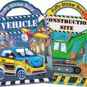 Elfew 1 Pack Puffy Sticker Books for Kids Ages 3-5, Construction Truck and Vehicle Car Stickers for Toddlers Boys, 3D Reusable Stickers Books for Toddlers, Activity Book for Boys Party