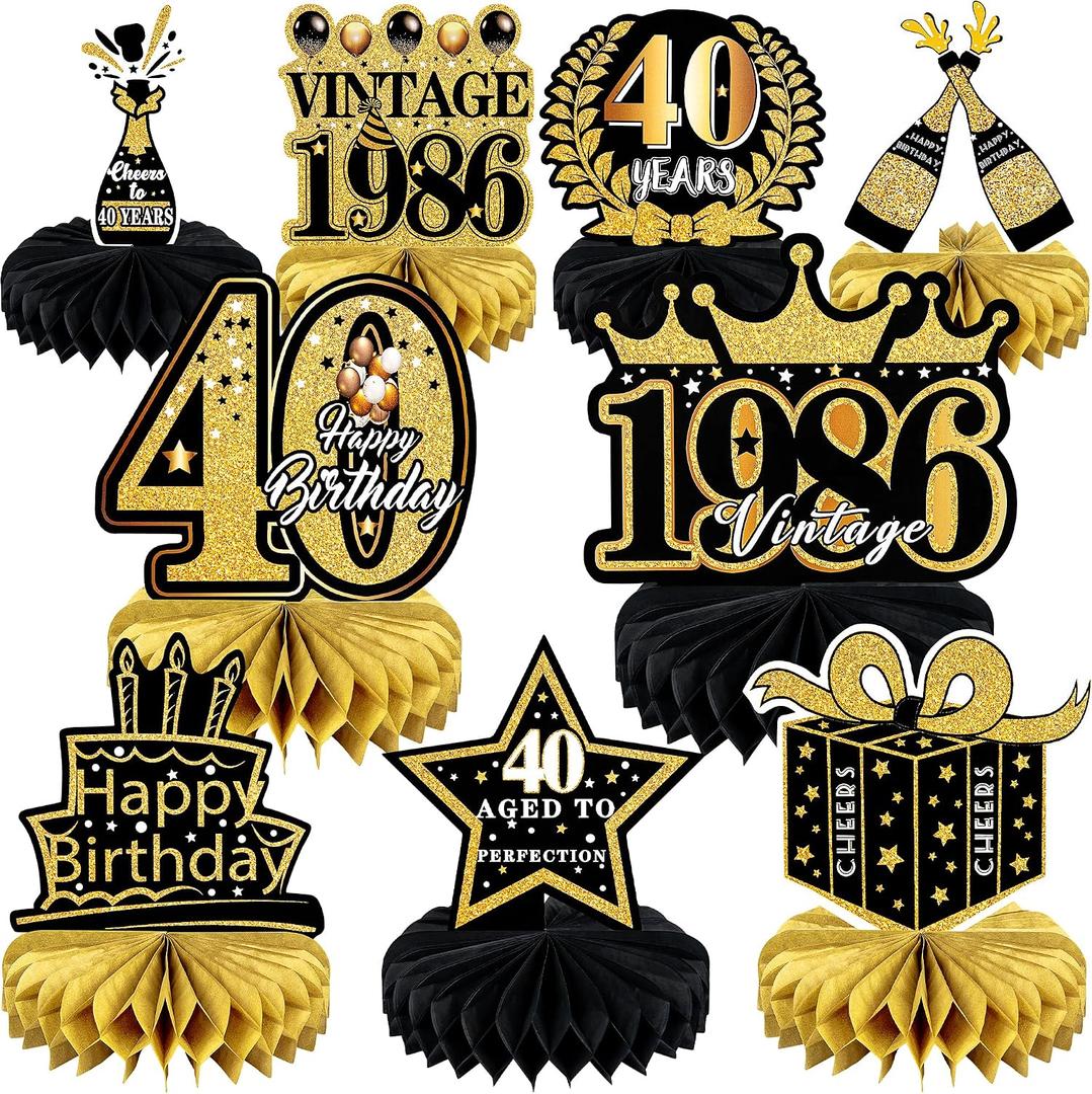 4 x 9 Pcs 40th Birthday Decoration for Men Women Table Honeycomb Forty Decor