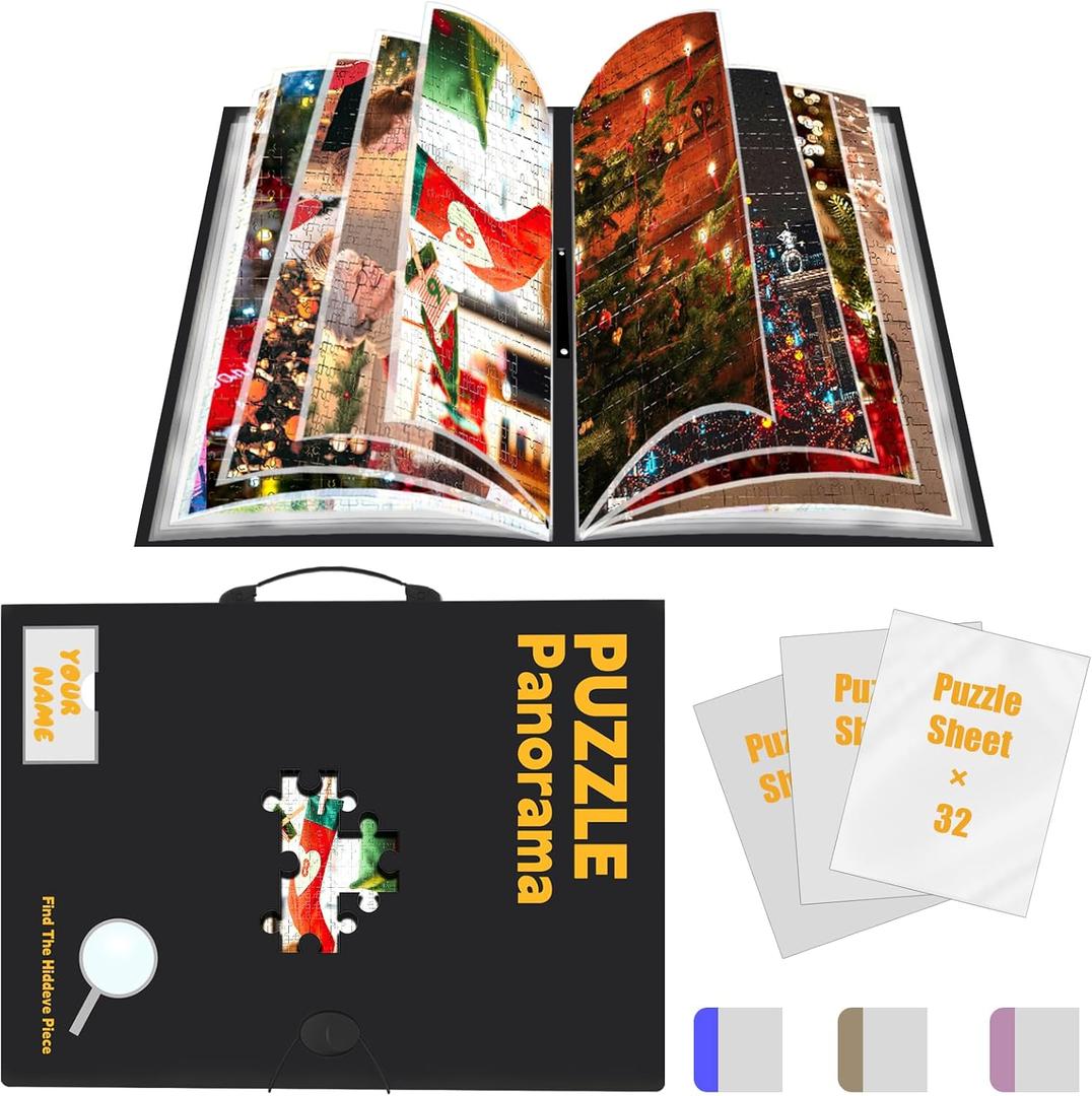 Puzzle Storage for 1500pcs with Central Mesh Window,Puzzle Holder with 5 Set Puzzles Stickers,Labeling Tabs and DlY Name Card Pocket,32.6 * 25.2 Inches(Inner Page Size), Standard 1500pcs