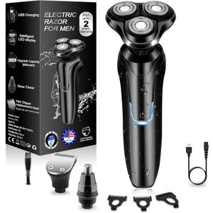 Electric Razor for Men, Men's Rotary Shavers, Waterproof, Wet and Dry Rechargeable Electric Shaver for Men's Faces with a Cordless and Floating Head,Portable Travel Razor,an Ideal Gift for Men