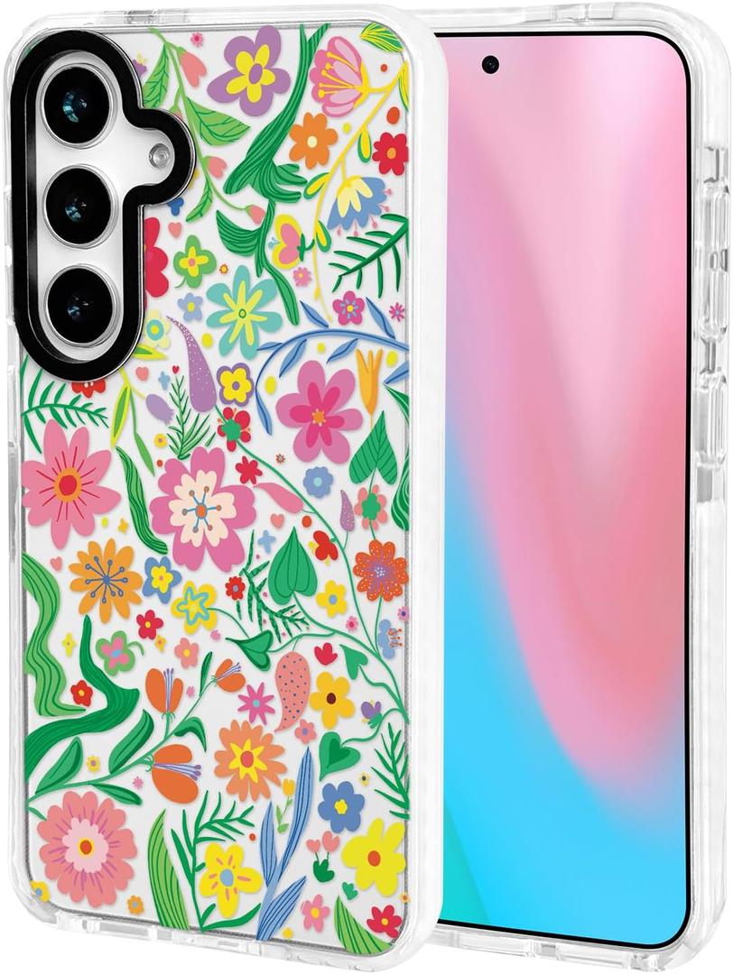 ChiCsFleur for Samsung Galaxy S23 FE Case, TPU Phone case with Camera Protection for Women Girls Teens - Colorful Floral Flowers Spring Garden Artsy Vibrant Pastel Clear Gift Aesthetic Unique