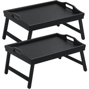 2 Pack Bed Tray Table Breakfast Trays Serving Tray Bamboo Bed Laptap with Floding Legs Handles and Phone Holders