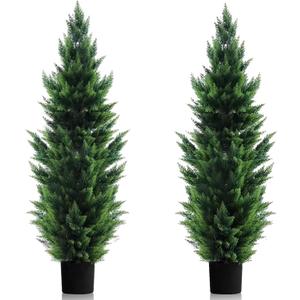 Two 6 Foot Outdoor Artificial Cedar Topiary Trees Uv Rated Potted Plants