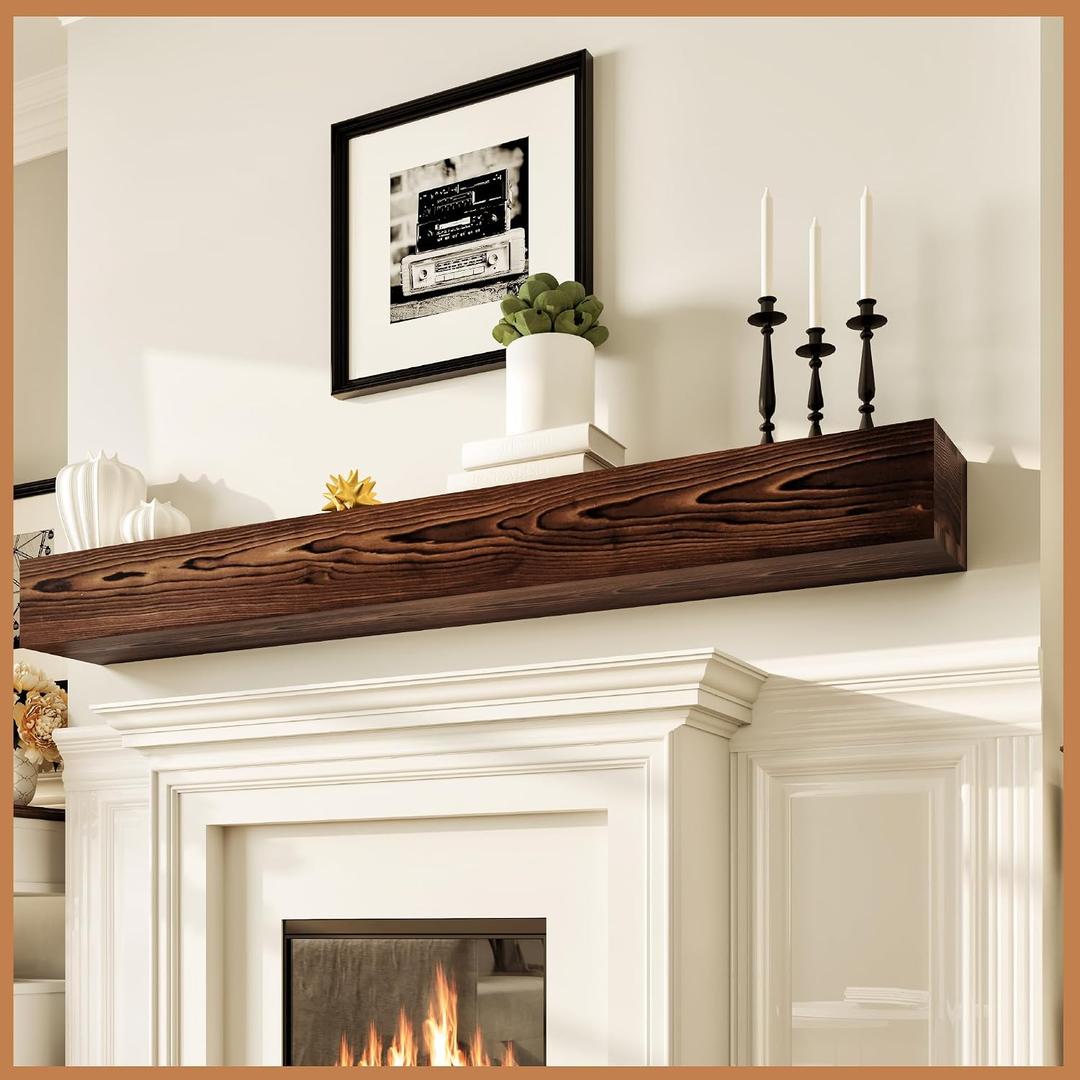 Avana Rustic Fireplace Mantle Shelf 84 Inches for Home Decor/Wall Decor - Handcrafted Wood Shelf for Wall - Decorative Fireplace Mantel Shelf - Farmhouse Mantle Decor 84 X 8 X 5 - Rustic Brown