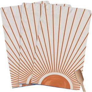 Kitchen Towels Dish Cloths 3 Pack 18x28in,Orange Sun Lines Super Absorbent Tea Bar Towel Cleaning Cloth Abstract Bohemian Sunset Soft Hand Towels for Drying Dishes