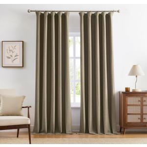 Vision Home Brown Linen Full Blackout Curtains 90 inch Long for Bedroom Living Room Darkening Soundproof Window Panels Thermal Insulated Rod Pocket Back Tab Neutral Drapes 56" Wx90 Lx2