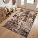Merelax 3x5 Washable Entryway Area Rug, Brown Red Small Area Rugs for Living Room Bedroom Kitchen, Boho Abstract Office Rug, Soft Modern Non Slip Low Pile Carpet for Dining Room Kids Room