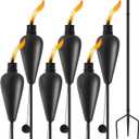 ZSZMFH Upgraded Home Garden Torch Set of 6, Outdoor Metal Torch Garden Dcor, 59.5 Inch Citronella Torches with 3-Prong Grounded Stake,Metal Light Torches for Party Patio PathwayBlack