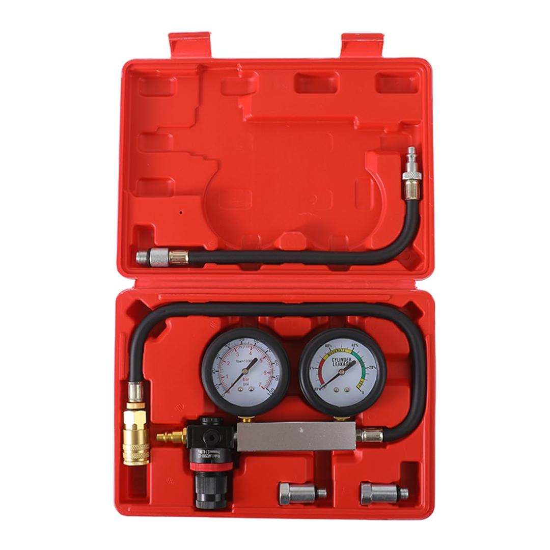 TU-21Cylinder Leak Down Tester Kit, Automotive Engine Compression Leakage Test Kit for Cars Trucks Motorcycles