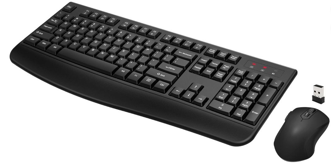 Wireless Keyboard and Mouse Combo, FullSized 2.4GHz Wireless Keyboard with Comfortable Palm Rest and Optical Wireless Mouse for Windows, Mac OS PC/Desktops/Computer/Laptops (Black)