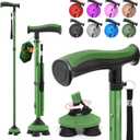 BeneCane Walking Cane for Men & Women Walking Stick for Seniors Folding Canes Quad Cane Adjustable Lightweight Sturdy Collapsible Heavy Duty with Soft TPR T-Handle and Travel Bag