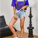 Women's Number Print Mesh Jersey Shirt Color Block V Neck Short Sleeve Football T-Shirt (M)