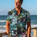 Yoimira Mens Hawaiian Shirts Short Sleeve,Print Mens Casual Button Down Floral Summer Beach Shirt (XXXL)