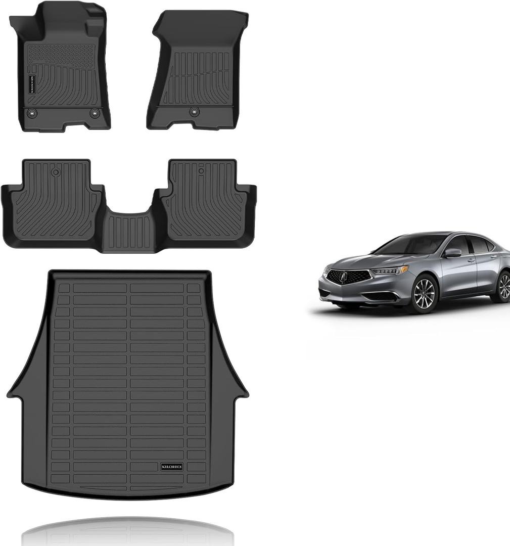 KELCSEECS Floor Mats & Cargo Liner for 2015-2020 Acura TLX,All Weather Protection TPE Floor Liners Front& Rear Row Full Set TLX Accessories Black