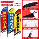 3 Pack Auto Repair Shop Feather Flag 11 FT Automotive Service Brake Swooper Flag Oil Change Advertising Banner Sign with Pole for Business Mechanics Automotive Car Repair Fix Mend Shops Store Supplies