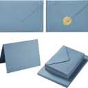 50 Pack Dusty Blue A7 Envelopes with Cards 5x7 Thick Folded Cardstock and Gold Stickers for Greeting Cards, Wedding, Birthday, Invitations, Baby Showers (Dusty Blue, 5x7)