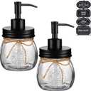 Amolliar 10 OZ Mason Jar Liquid Soap Dispenser, Stainless Steel Pump & Lid, Cute Farmhouse Decor for Kitchen, Bathroom, Refillable Hand Soap Dispenser, Lotion Soap Dispenser, Dish Soap, Black 2 Pack