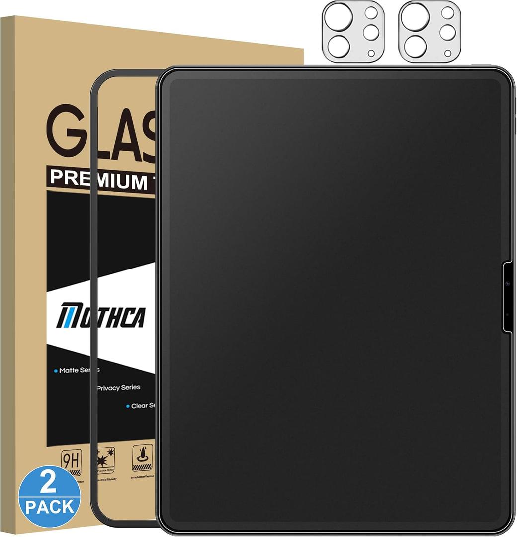 Mothca 2 Pack Matte Glass Screen Protector for iPad Pro 13-inch M5 2025 / M4 2024 + 2 Pack Camera Lens Protector with Installation Frame, Anti-Glare & Anti-Fingerprint Tempered Glass, Smooth as Silk