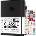 GoGirl Planner PRO - Undated Horizontal Layout Weekly Planner and Organizer + Budgeting and Expense Tracking Pages, Goals Journal & Agenda, 7" x 10" Hardcover, Lasts 1 Year - Black