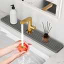 24'' Longer Faucet Mat for Kitchen Sink [Diatomite Stone Super Fast Drying] Stone Faucet Mat for Kitchen Sink Splash Guard Sinks Stones Quick Dry Around Faucets Stones Drying Mats Bathroom (23.7" x 4", Dark Gray)