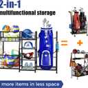 Sonyabecca Garage Sports Equipment Organizer 2 Golf Bag Stand Golf Storage Organizer for Garage with Basket and Hooks, Storage Rack for 2 Golf Bag, Golf Gift for Men, Gifts for Father