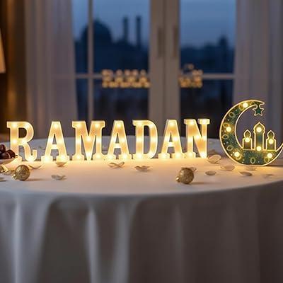 Aurelema Ramadan Mubarak Large LED Lights MirrorEffect Letter Lights Battery Powered Eid Mubarak Decorations for Party Decorations Indoor Outdoor