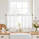 jinchan Kitchen Curtains Linen Tier Curtains 20 Inch Farmhouse Cafe Style Country Rustic Rod Pocket Light Filtering for Laundry Room Bathroom Sink RV Small Window 2 Panels White