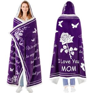 Mothers Day Gifts for Mom, Wearable Hoodie Blanket for Birthday Gift, Mom blanket Gifts from Daughter, Son, Husband, Sherpa Fleece Mother Blankets, Soft, Wife, Mama, purple