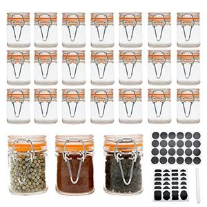 Homelike Style 1.7 oz Mini Glass Spice Bottles, 24 Pack Small Glass Jars with Airtight Lid and Leak Proof Rubber Gasket, Empty Spice Containers with Labels for Home and Kitchen