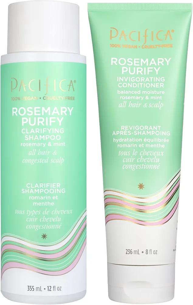 Pacifica Shampoo & Conditioner Set – Rosemary Purify Invigorating Set with Cooling Mint for Clarifying and Detoxing, Sulfate-Free, Vegan & Cruelty-Free, 12 oz & 8 oz (Set of 2)