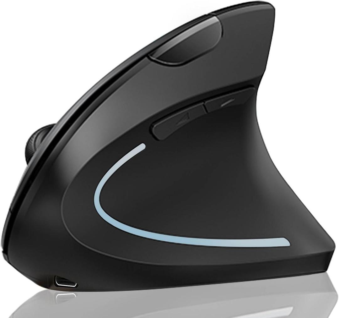 Lekvey Ergonomic Mouse, Vertical Wireless Mouse: Rechargeable Optical Carpal Tunnel Mice with 2.4G USB Receiver, 1000/1200/1600 DPI, 6 Buttons, for Laptop, Computer, Mac, PC, Desktop, Notebook, Black