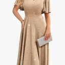 Bridesmay Women's Formal Cocktail Wedding Guest Dress for Women 2025 Short Sleeve Fit and Flare Tea Party Dresses XL