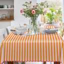 Whaline Scalloped Edge Orange Pink Striped Tablecloth Waterproof Fabric Tablecloth Rectangle Table Cover for Home Kitchen Table Decoration, 55 x 70 Inch