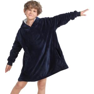 LetsFunny Blanket Hoodie, Oversized Wearable Sherpa Fleece Blanket Sweat shirt, Super Soft Warm Cozy with Giant Pocket, Gifts for Women Men Adults Teenagers Kids, One Size Fits All (Blue)