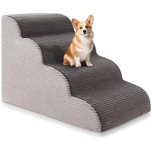 19.7”H Curved Dog Stairs Ramp for Beds Couches, Pet Steps with Durable Non-Slip Washble Fabric Cover, Pet Stairs for Bed Climbing, Dog Steps for Small Dogs and Cats, 4-Tiers,Foam Density Upgraded