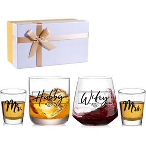 JOVGANK Wedding Gifts for Couples 2026, Bridal Shower Gifts, His and Hers Glass, Mr and Mrs Shot Glass, Hubby and Wifey Gift, Anniversary Couples Gift for Bride and Groom
