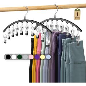 Legging Organizer for Closet, Metal Yoga Pants Hangers 1 Pack w/10 Clips Holds 10 Leggings, Space Saving Hanging Closet Organizer w/Rubber Coated Closet Organizers and Storage, Black