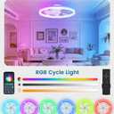 VOLISUN RGB Ceiling Fans with Lights and Remote, 23.6in Low Profile Ceiling Fans with Lights Flush Mount, 3000K-6500K Dimmable Fandelier LED Fan Light, White Bladeless Ceiling Fans for Bedroom