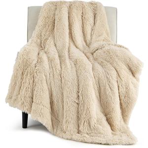 Bedsure Fuzzy Sherpa Faux Fur Twin Blanket Beige Cozy Gifts for Women Men, Soft Fleece Plush Warm Minky Thick Blanket Twin Size for Bed, Couch, Room Decor Dorm Essentials Beige Decor Gifts, 60x80