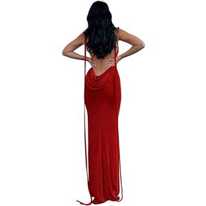 Women's 2025 Summer Backless Bodycon Maxi Dress Spaghetti Strap Halter Formal Cocktail Dresses Wedding Guest (Small, Red)