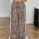 Verdusa Women's Loose Wide Leg Pants Tie Side Striped Elastic Waist Trousers (Brown Leopard)