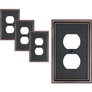 4-Pack Single Duplex Outlet Cover Plate, Decorative Aged Bronze Switch Plates and Outlet Covers, Metal Wall Plates for Electrical Outlets, 1 Gang Receptacle Cover, Corrosion Resistant