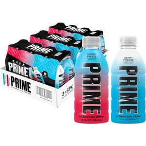 PRIME HYDRATION Duo - Blue Freeze & Cherry Freeze, Sports Drinks, Electrolyte Enhanced for Ultimate Hydration, 250mg BCAAs, B Vitamins, Antioxidants, Low Sugar, 12 Fl Oz (Pack of 24), BBD 06/2026